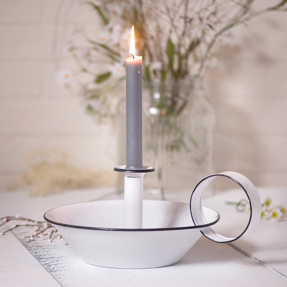 New Farmhouse metal Candle Holder in White with candlestick